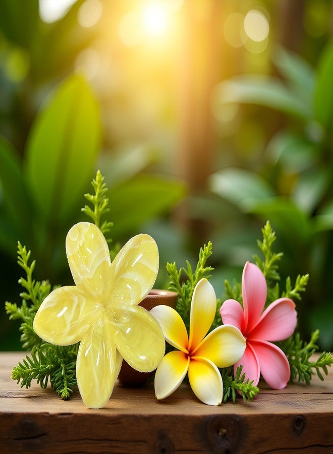 WaigN Creamy Yellow Hawaiian Flower Claw, Preppy Flower, Plumeria Clip, Hibiscus Claw for Women, Large Claws for Thick Hair, Hairs Accessories - Image 4